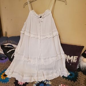 White ruffled hem tiered tank dress